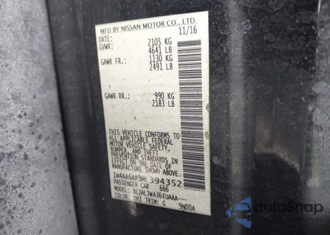 2017 Nissan Maxima 3.5 Sv from USA, damaged, VIN 1N4AA6AP3HC394352